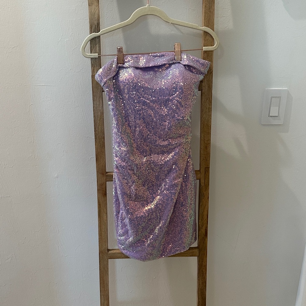 Strapless Purple Sequin Dress